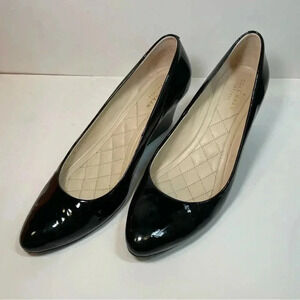 Cole Haan Tali Luxe Stacked Wedge Black Patent Leather Slip On Shoes Womens 7B
